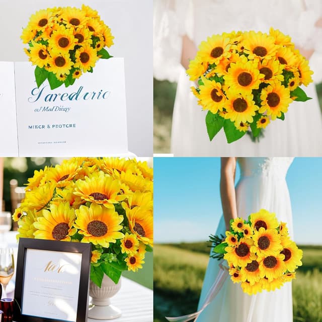 Detalle de Kinisty 4 Packs Large Artificial Sunflower Bouquets (Silk & Plastic) for Indoor/Outdoor Decoration