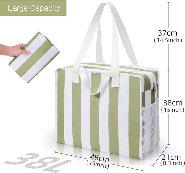 Detalle de KALIDI FANCY FOREST Strandtasche XXL Familie – wasserdichte Badetasche mit Reißverschluss (38 l)