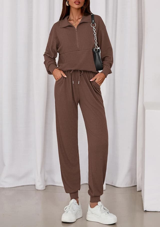Thumbnail 6 de PRETTYGARDEN Women’s Fall 2-Piece Lounge Set (Half-Zip Sweatshirt & Drawstring Jogger Pants)