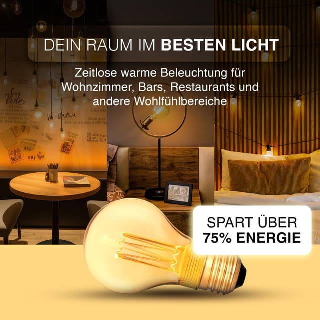Detalle de greenandco LED Vintage Glühbirne E27 G95 smoke, 4W (100 lm), 1800K – extra warmweiß, flimmerfrei, nicht dimmbar