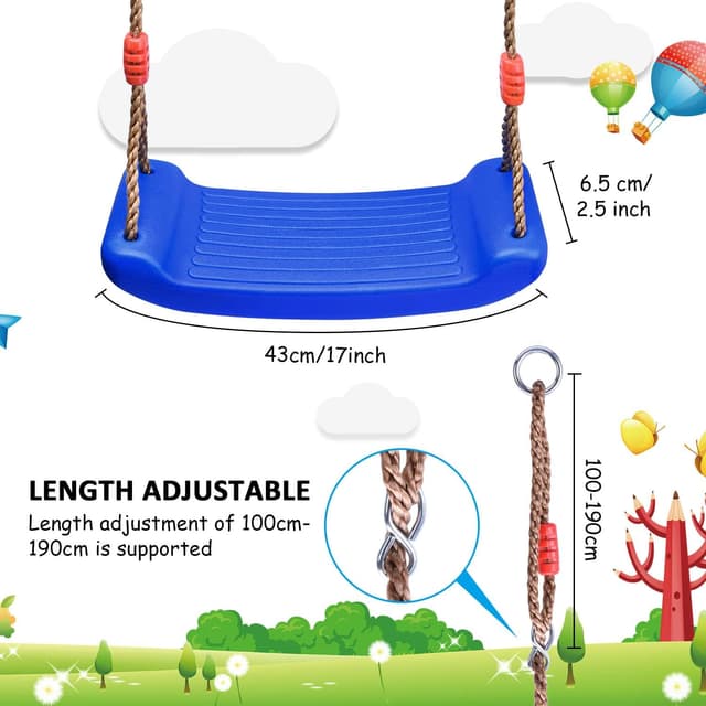 Detalle de Kinderschaukel mit verstellbarer Höhe – Schaukelbrett / Schaukelsitz aus Kunststoff (Blau)