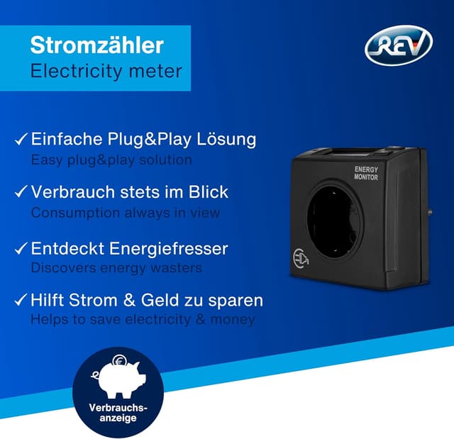 Detalle de REV Stromzähler EX für die Steckdose (schwarz) – Verbrauch messen und Stromfresser finden
