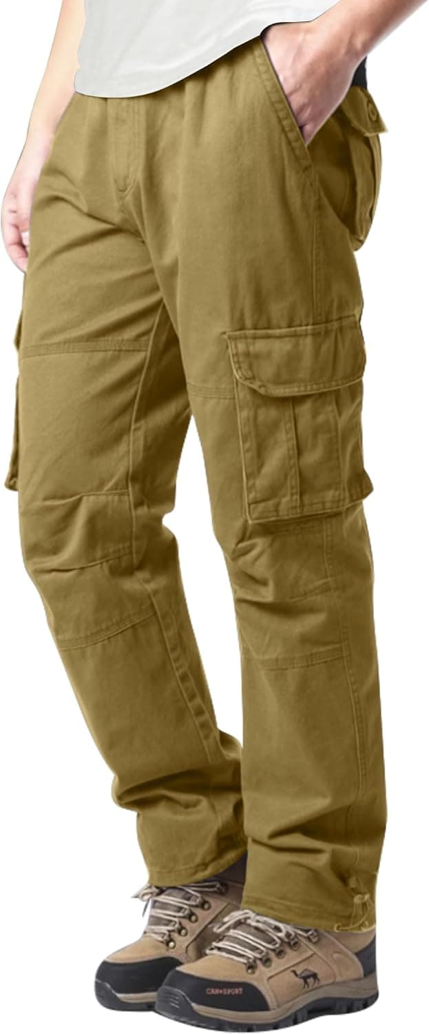 Detalle de YAOHUOLE Men’s Cargo Trousers: 6-pocket military-style cotton combat joggers