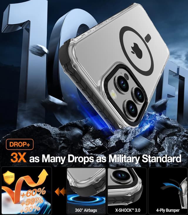 Detalle de DEERLAMN Strong Magnetic Case for iPhone 16 Pro Max (6.9-inch) — Clear Slim Shockproof Cover with MagSafe Compatibility