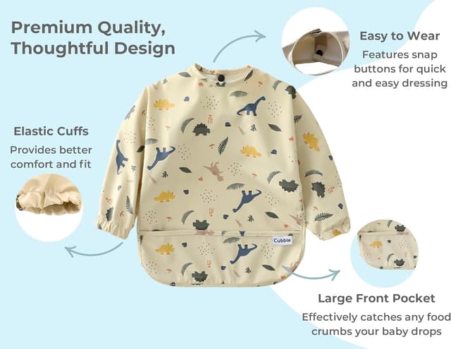 Detalle de Cubble Waterproof Coverall Baby Feeding Bibs – Adjustable Long-Sleeve Coverall for Weaning & Messy Play