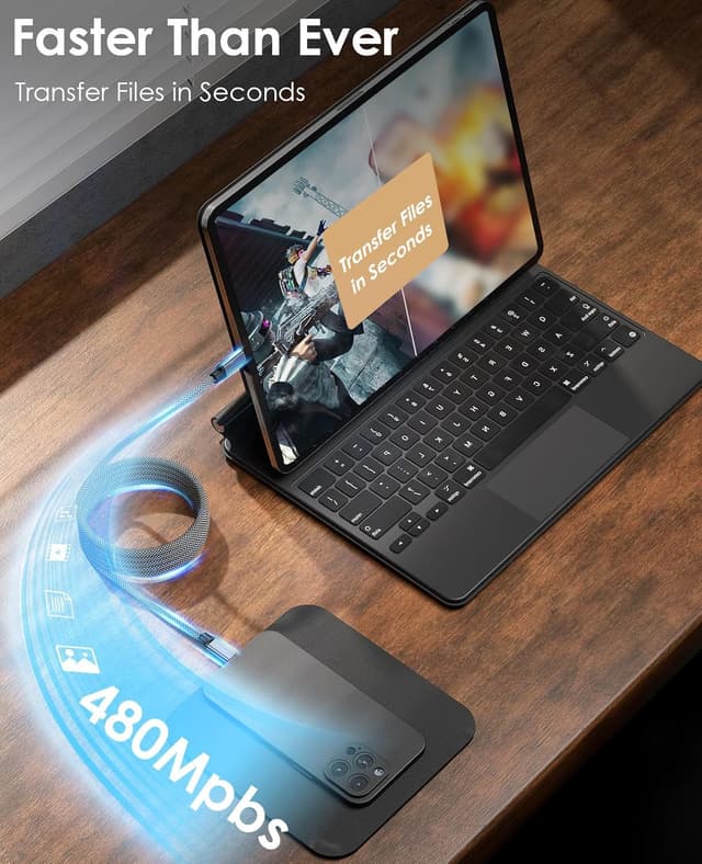 Thumbnail 6 de Magtame 240W Magnetic USB-C to USB-C Cable (5A, 5ft) with E‑Marker chip – Black