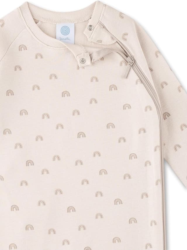 Detalle 1 de Sanetta Baby-Strampler beige „Regenbogen“ aus Bio-Baumwolle (Unisex) – mit Reißverschluss