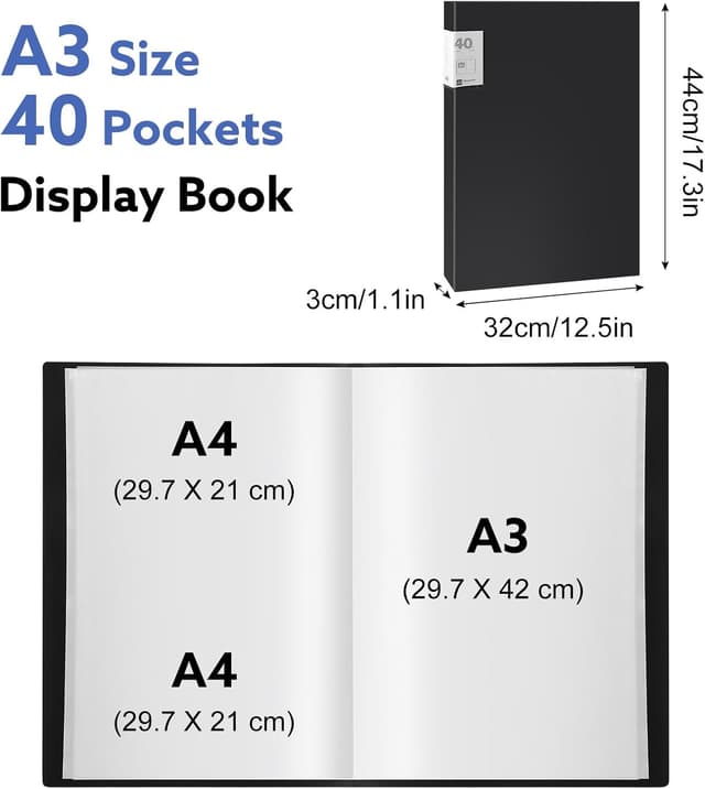 Detalle 2 de A3 Display Book Folder (Black) – 40 Pocket A3 Presentation Portfolio with Clear Plastic Sleeves