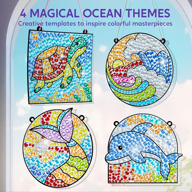 Detalle de Klever Kits Suncatcher Fenster Bastelsets für Kinder (4 Themen) – DIY Diamant Malset ab 6 Jahren