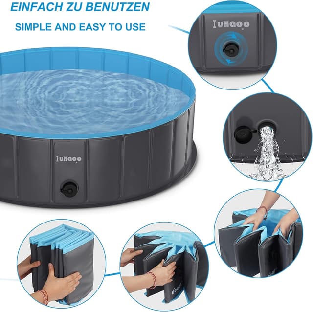 Detalle de lunaoo Hundepool für große Hunde, faltbares PVC-Schwimmbecken 120 x 30 cm (hellblau)