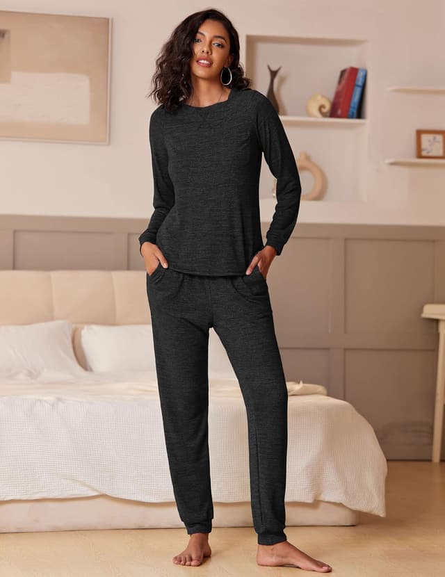 Detalle 2 de Ekouaer Damen Schlafanzug Lang – weiches Pyjama-Set mit Taschen, Zweiteiler (S–XXL)