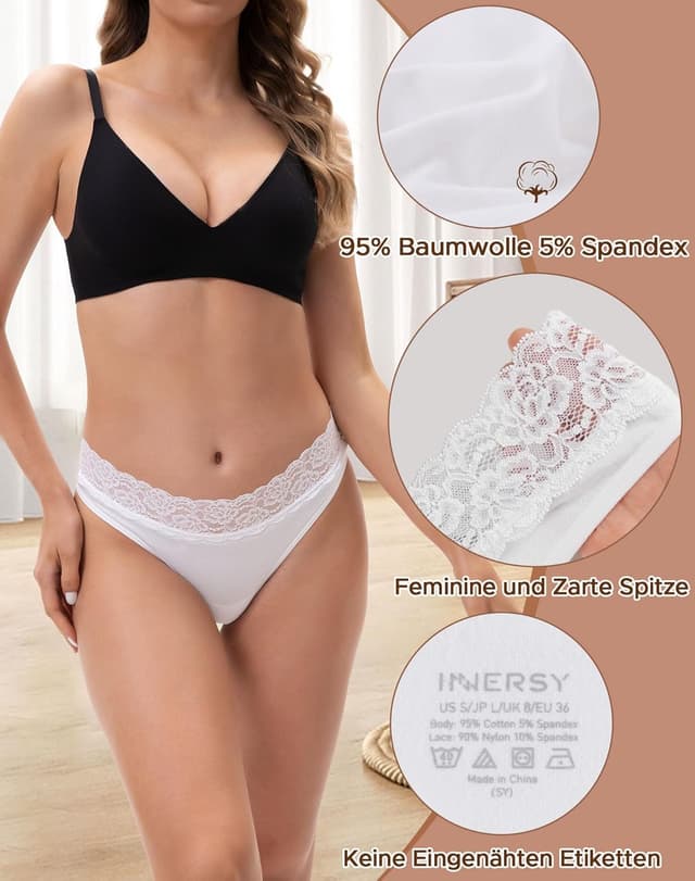Detalle de INNERSY String Tanga Damen Spitze – 6er-Pack aus Stretch-Baumwolle