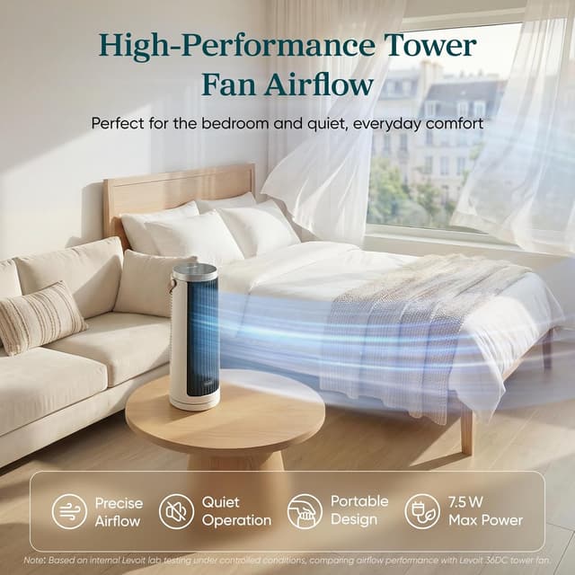 Detalle de Levoit Tower Fan 20dB ultra quiet