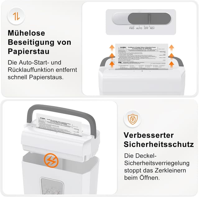 Detalle 2 de bonsaii Bonsaii Aktenvernichter C277-C – 8-Blatt Papierschredder mit Sicherheitsstufe P-4, Kreuzschnitt 5x14 mm