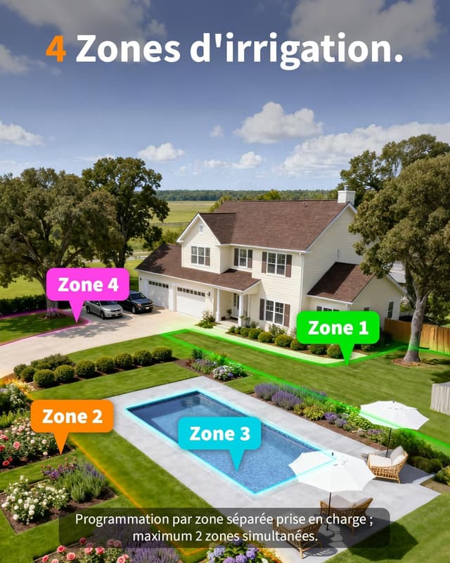 Detalle de Diivoo Programmateur d’arrosage WiFi 4 voies avec entrée laiton et commande vocale (Alexa/Google Assistant)