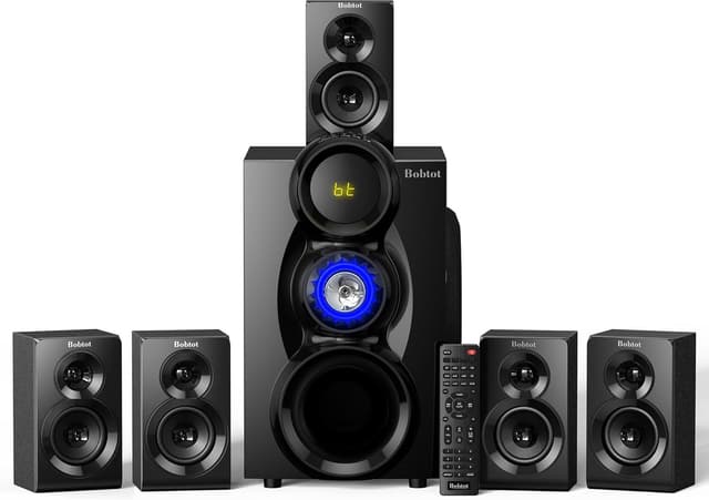 Detalle de Bobtot Wireless Surround Sound System Home Theatre (5.1/2.1) with 8" Subwoofer, ARC/Optical, Bluetooth & Karaoke Inputs
