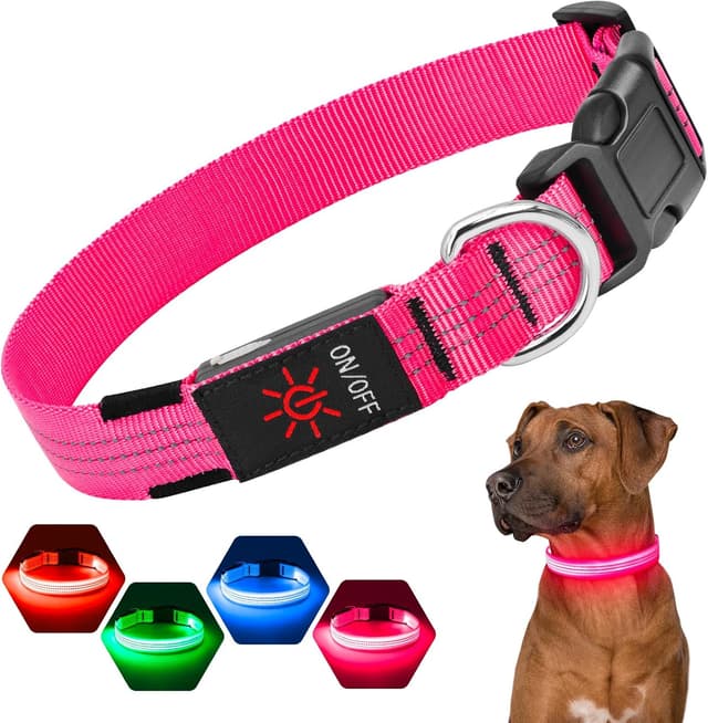 Detalle de Sugiifamy Light Up Dog Collar (Pink, Large) with USB rechargeable LED and 3 flashing modes