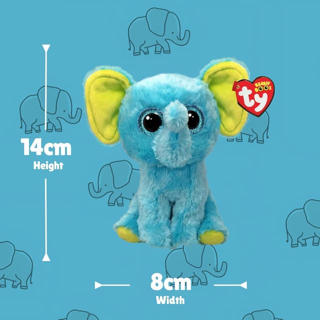 Detalle de TY Beanie Boos Trunkles, l’elefantino blu con occhi azzurri glitter (15 cm) T37359