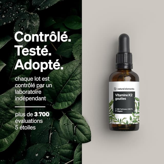 Detalle de Vitamine K2 MK-7 200 µg (1 700 gouttes / 50 ml) – all-trans >99,7% – 100% végan