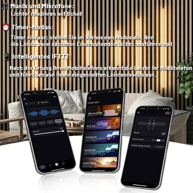 Detalle de Lichaser Schwarz LED für Akustikpaneele – 6er-Set Warmweiß, Alexa-kompatibel (selbstklebend)