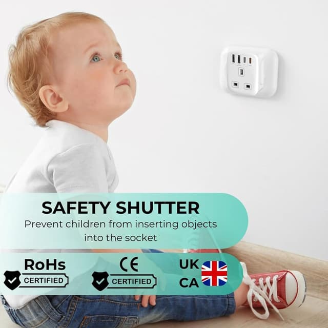 Detalle 2 de Double Dragon 20W Fast Charging 5-in-1 UK to EU Travel Adapter (2× USB-A & 2× USB-C, UK 3-pin to EU 2-pin)