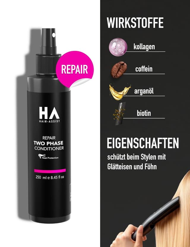 Detalle de HA Hair-Assist Hitzeschutz Leave-in Conditioner Spray für Glätteisen bis 230 °C (250 ml) mit Anti-Frizz