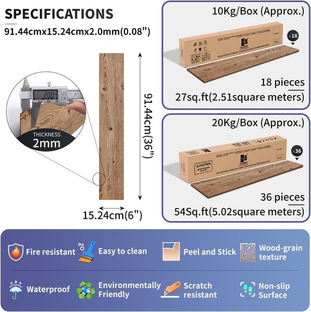 Detalle de FLOREXP Lino Peel and Stick Vinyl Flooring Tiles (Pink Brown Effect) – 2.0mm, 36 Pack, Waterproof