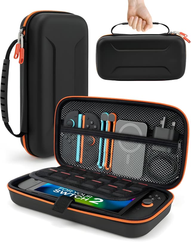 Detalle de Custodia rigida da viaggio per Nintendo Switch 2 con alloggiamento alimentatore e 12 slot giochi (nero)