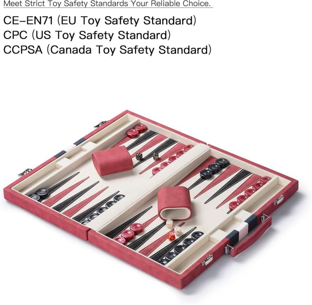Detalle de Lingle 15-inch Backgammon Set for Adults with Folding Faux Leather Case (Red)