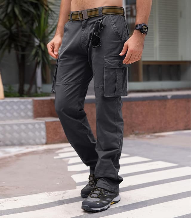 Detalle 2 de Cindeyar Cargohose Herren Relaxed Fit aus Baumwolle – Wanderhose mit Multi-Taschen und teil-elastischem Bund