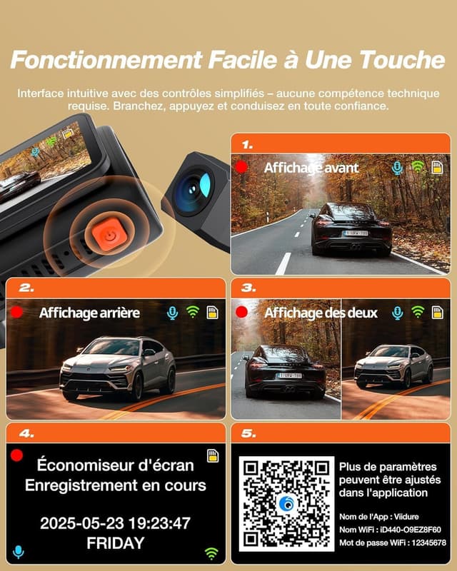 Thumbnail 6 de iZEEKER Dashcam 4K double caméra avant/arrière avec Wi‑Fi 6 et écran IPS 2,99