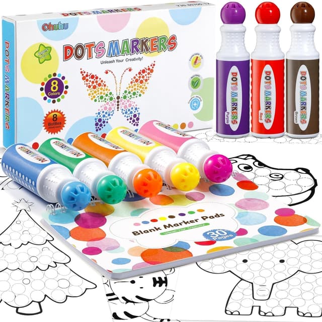 Detalle de Ohuhu pennarelli per bambini Bingo Marker con punta arrotondata, 8 colori super lavabili e libro attività (30 pagine) vuoto