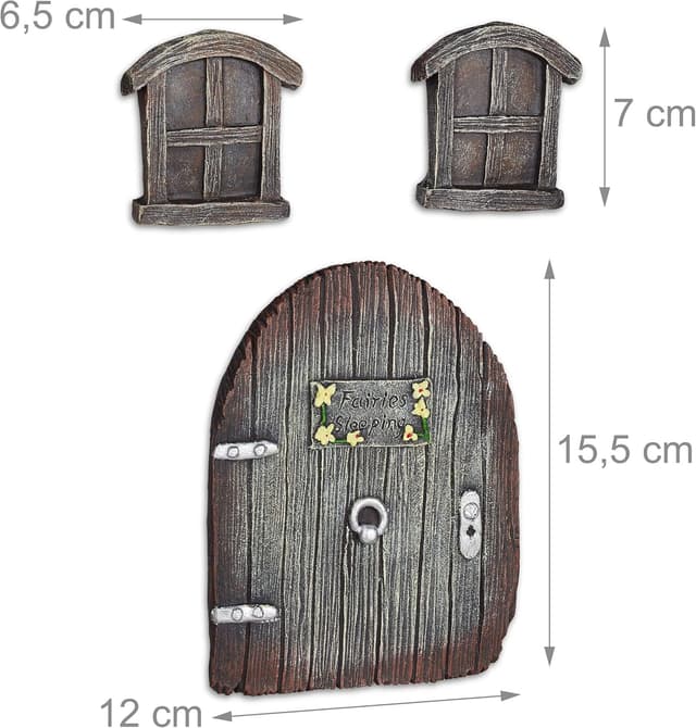 Detalle 2 de Relaxdays décoration pour tronc d’arbre marron – maison de lutins, elfes et fées (3 pièces : 2 fenêtres + 1 porte)