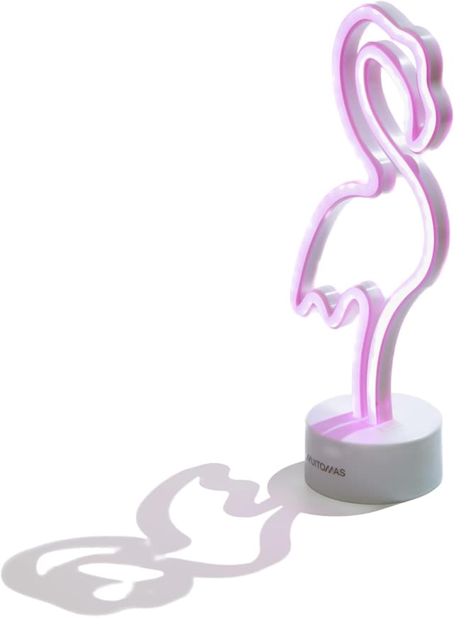 Detalle de Muitomas lampada neon da scrivania con scritta e forma fenicottero, 5W (input 5V/1A)