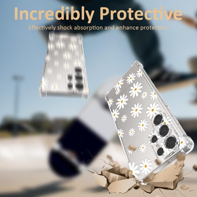 Detalle de CAROKI Clear Case for Samsung S25 Ultra – slim, shockproof clear TPU & polycarbonate cover with small daisy design