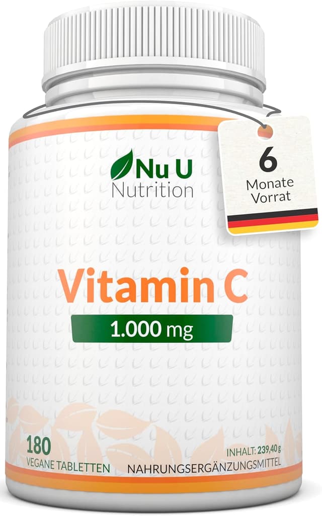 Detalle de Nu U Nutrition Vitamin C 1000mg Hochdosiert 180 Vegane Tabletten