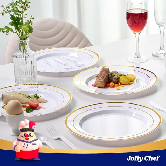 Thumbnail 6 de JOLLY CHEF Gold Plastic Plates 10 Inch 🍽