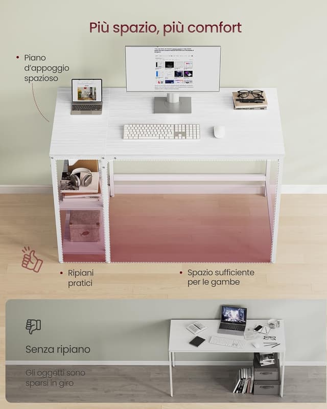 Detalle de VASAGLE Scrivania per Computer LWD047W44 120 x 60 cm bianco acciaio