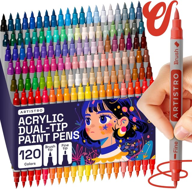 Thumbnail 6 de ARTISTRO 24 Acrylic Paint Pens Dual Tip (Brush & Fine) – 24 Pastel Markers for Fabric, Canvas, Rock, Glass, Wood