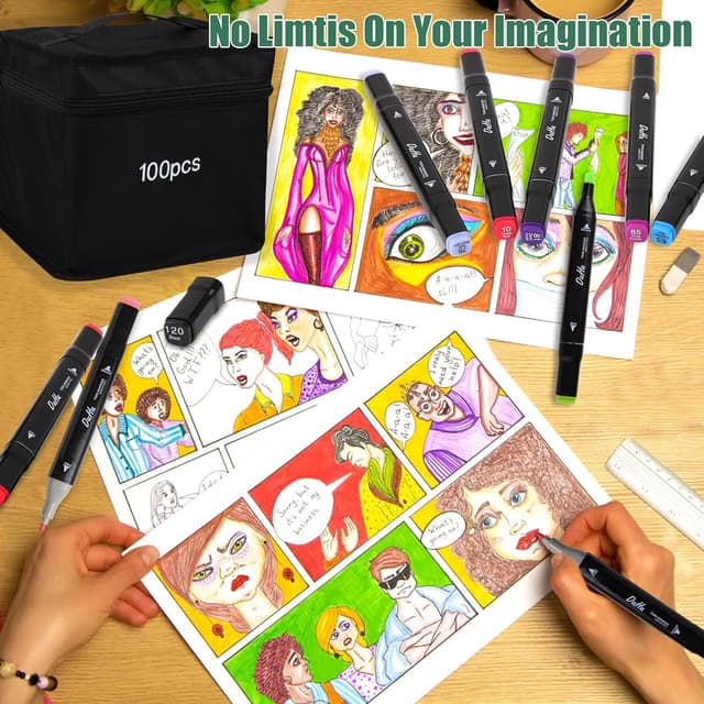 Thumbnail 6 de Kebuye Alkohol Marker Set (Twin Marker) mit 100 Farben – Meißel & feine Spitze für Manga, Design und Zeichnung