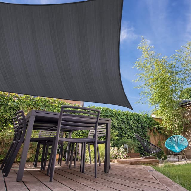Detalle de Lumaland Sunsail carré 3 x 3 mètres en HDPE gris foncé – voile d’ombrage résistante aux intempéries avec cordes de fixation