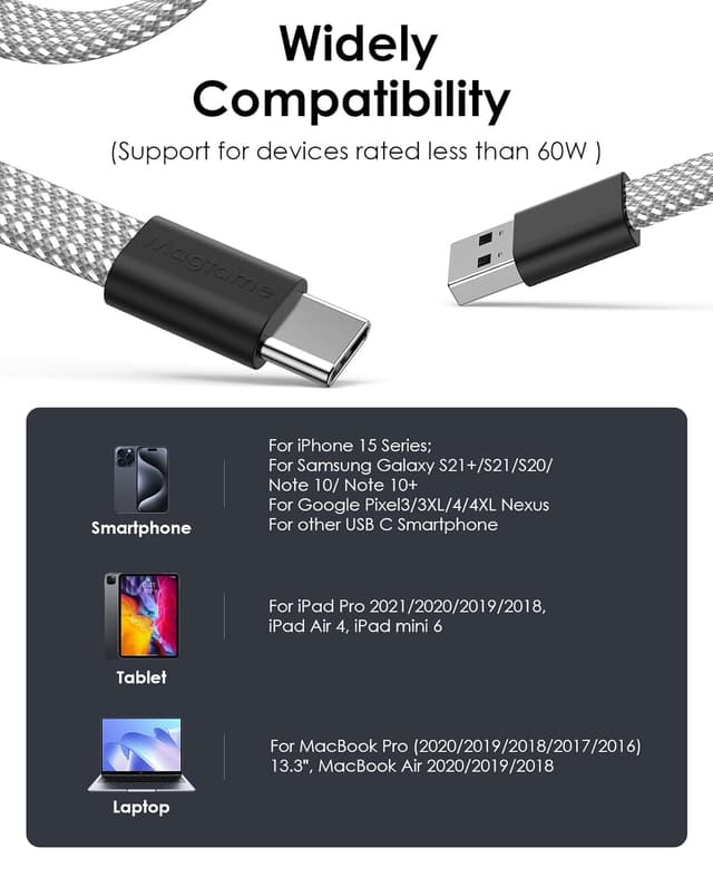 Thumbnail 6 de Magtame USB-A to USB-C Magnetic Retractable Charging Cable (5ft, Flat, Coiled), 30W Fast Charging Support – Silver