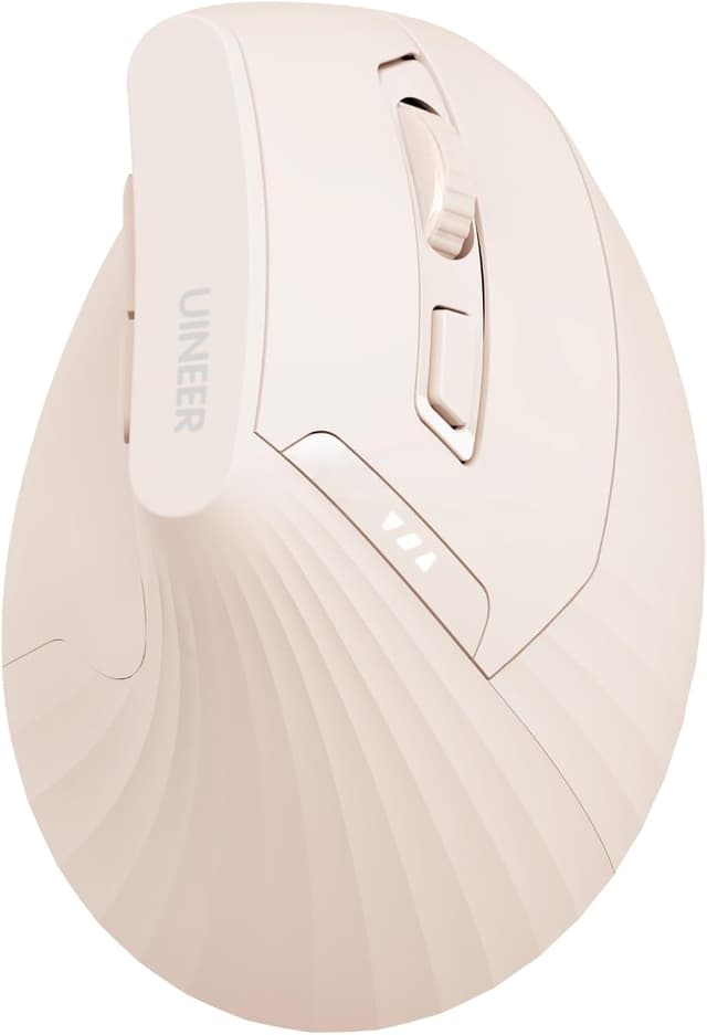 Detalle de Uineer kabellose vertikale Multi-Device Maus (Tri-Mode) mit 2.4G/BT 4.0/5.0, 4 DPI-Stufen und 6 Tasten – Rosa