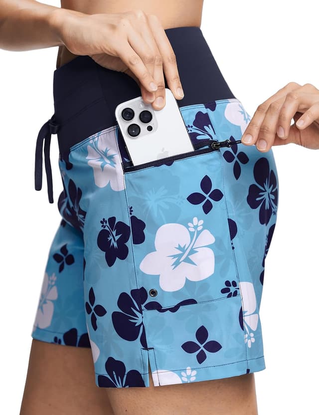 Detalle de ISEEGZ Women’s High-Waisted Swim Board Shorts (5"–9") with Quick-Dry UPF 50+