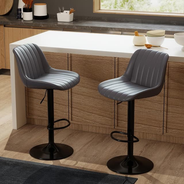 Detalle de Youhauchair Bar Stools Set of 2 – Swivel Counter Height Stools with Back, Adjustable PU Leather, Dark Grey