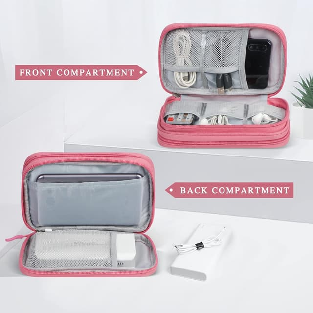 Detalle de Simpolor Simpolor Cable Organiser Bag (Double-Layer) in Pink – travel electronics accessories organiser
