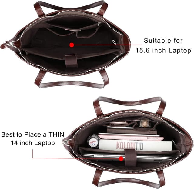 Detalle 2 de S-ZONE Borsa Tote in pelle da donna con tracolla per laptop fino a 15,6