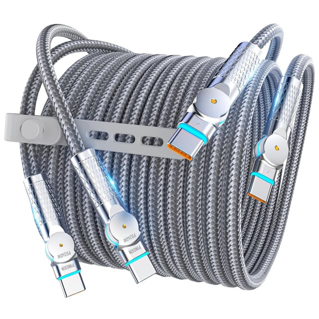 Detalle de USB-C to USB-C 10ft 240W Cable (2-Pack) with 180° Rotating Heads, Braided—Light Gray