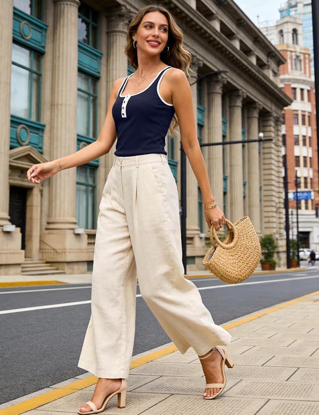 Detalle de Aottori débardeur femme sans manches à col carré côtelé – viscose élastique, coupe slim fit