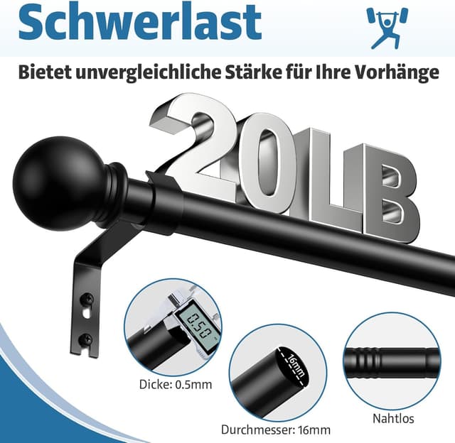 Detalle 2 de TRAROD Gardinenstange 81–314 cm schwarz